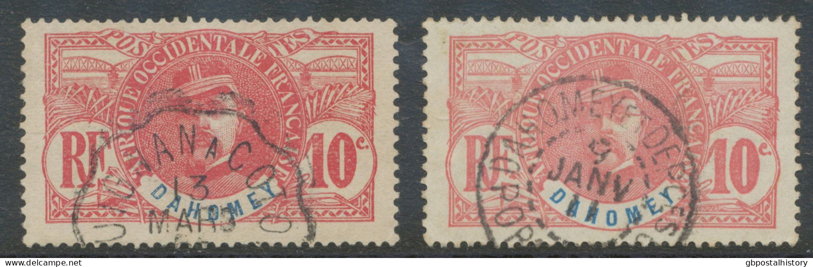 DAHOMEY 1906 Louis Faidherbe (1818-1889), General 10 C Karmin/blau (2x) Gestempelt - Used Stamps