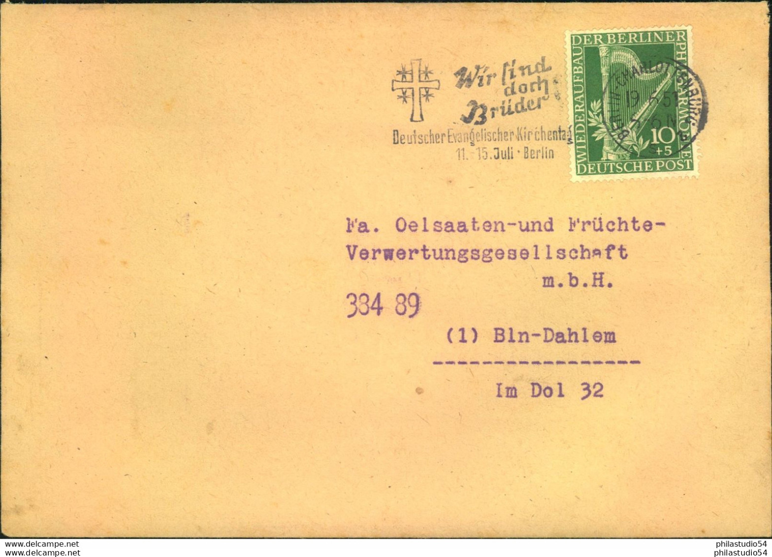 1950, 10 Pf. Philharmonie Als EF Auf Ortsbrief Ab BERLIN -CHARLOTTENBURG. - Briefe U. Dokumente