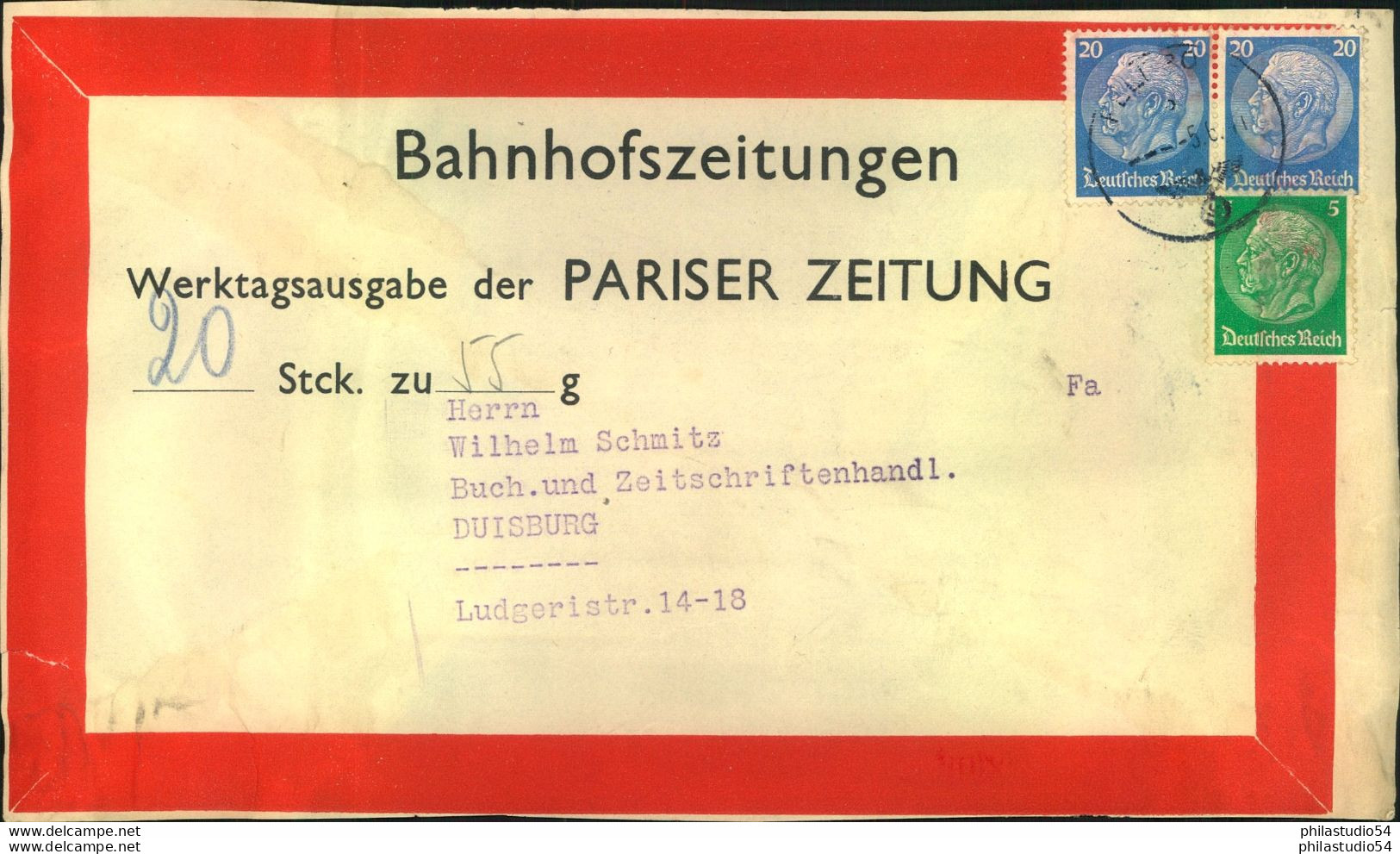 1941, Vorbindezettel Für BAHNHOFSZEITUNGEN (Pariser Zeitung) Mit Feldpost Nach Duisburg - Storia Postale