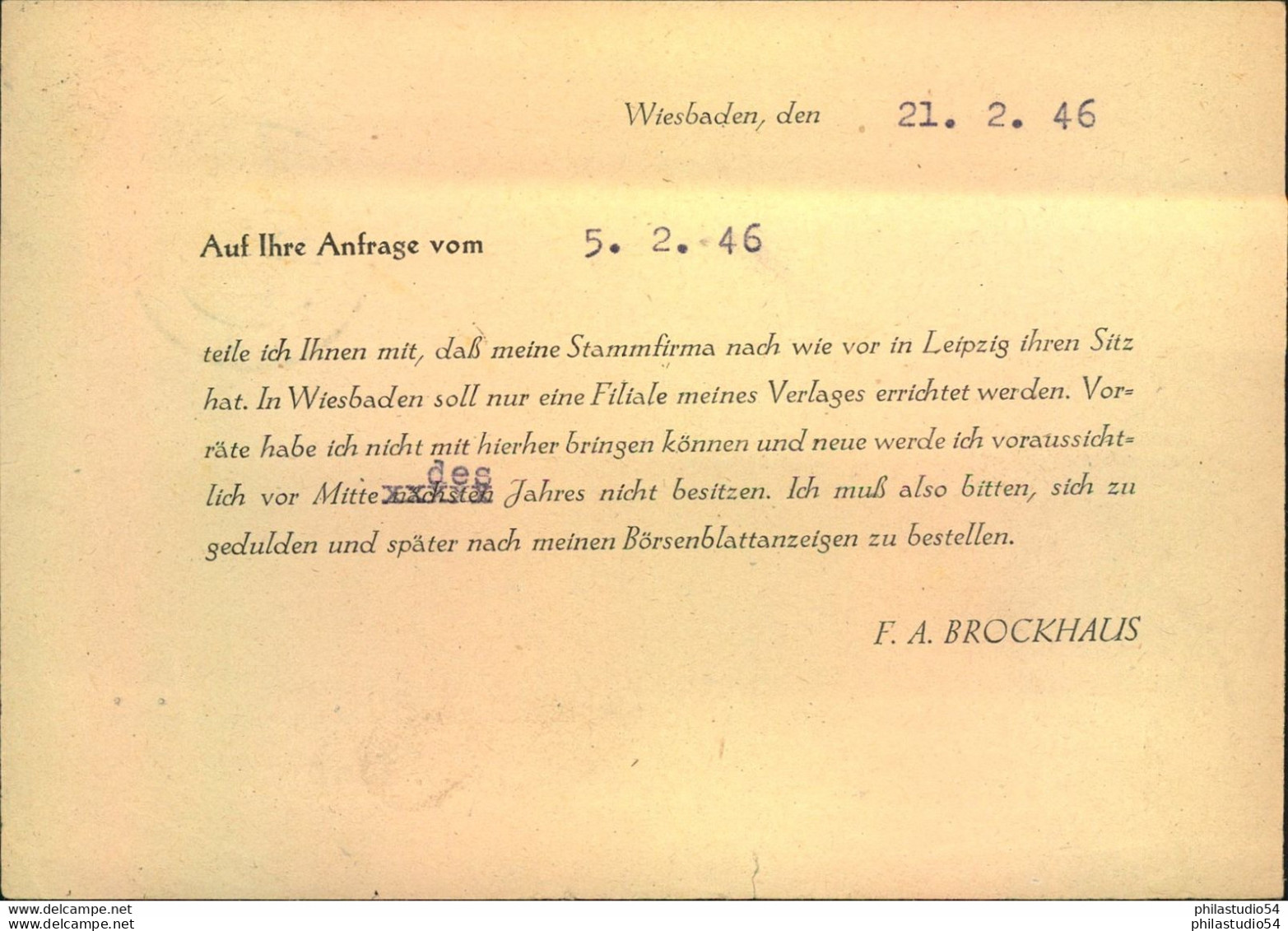 1946, 3 Pfg. AM-Post, Amerikanischer Druck Als EF Auf Drucksachenkarte "WIESBADEN 21.2.46) - Andere & Zonder Classificatie