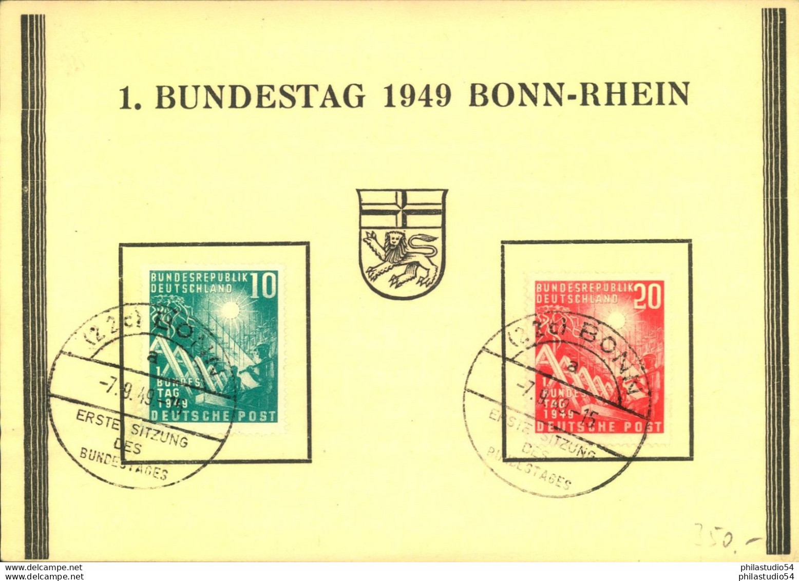 1949, Bundestag (Mi 111/2) Komplett Auf Karte Mit Ersttagsstempel BONN - Andere & Zonder Classificatie