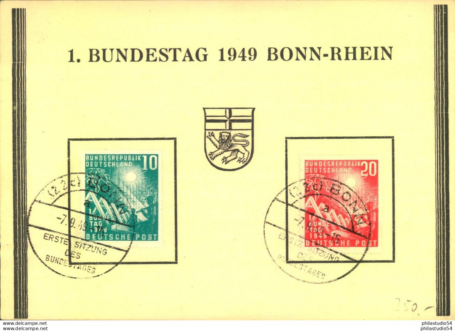 1949, Bundestag (Mi 111/2) Komplett Auf Karte Mit Ersttagsstempel BONN - Sonstige & Ohne Zuordnung