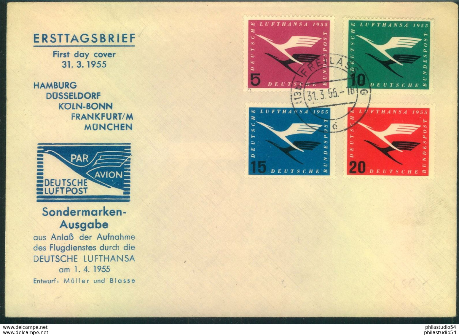 1955, LUFTHANSA, Seltener FDC Auf Sonderumschlag "FREILASSING 31.3.55" - Sonstige & Ohne Zuordnung