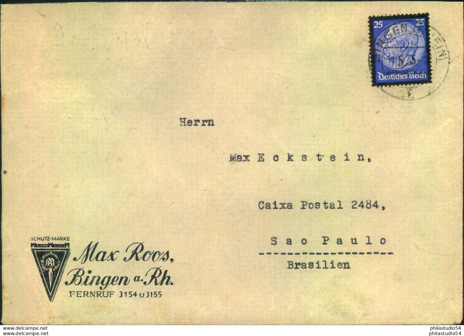 1935, 25 Pfg. Hindenburg Trauerausgabe Auf "normalem" Auslandsbrief Nach Brasilien - Lettres & Documents