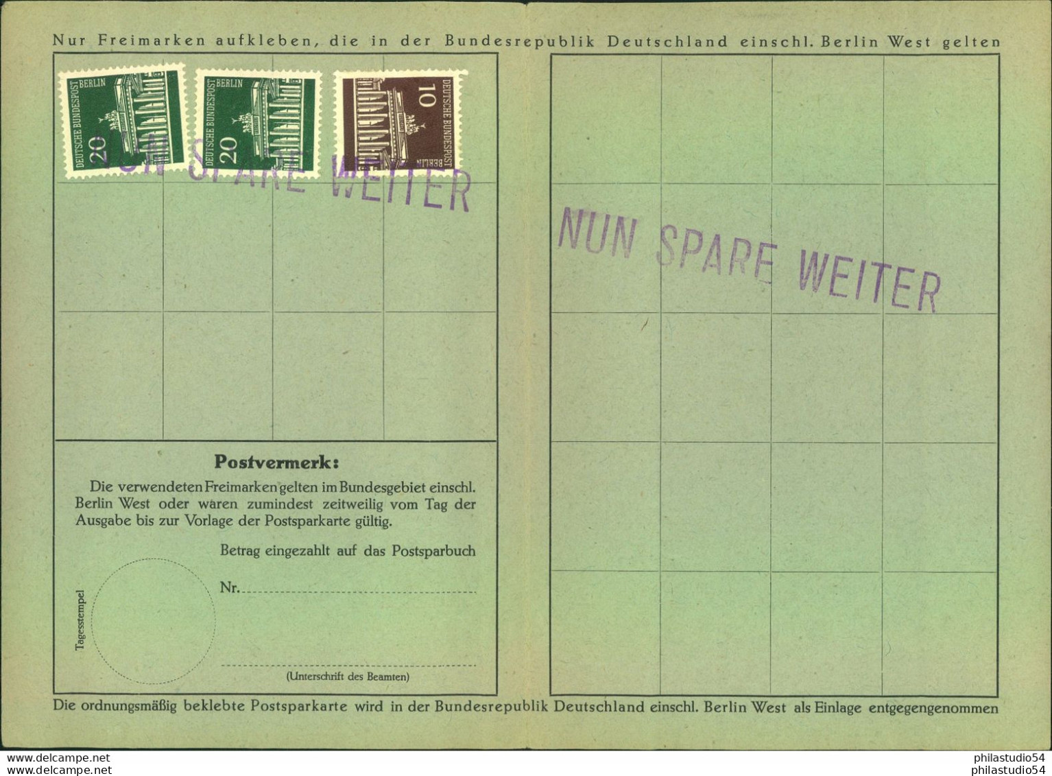 1966, Postsparkarte Mit 3 Wertem Brandenburger Tir Miz L1"NUN SPARE WEITER" - Andere & Zonder Classificatie