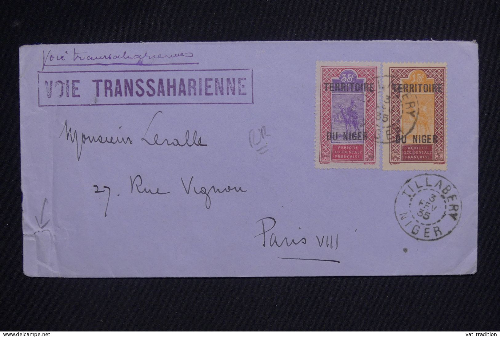 NIGER - Enveloppe De Tillabery Pour Paris En 1935 Par Voie Trans Saharienne - L 142674 - Cartas & Documentos