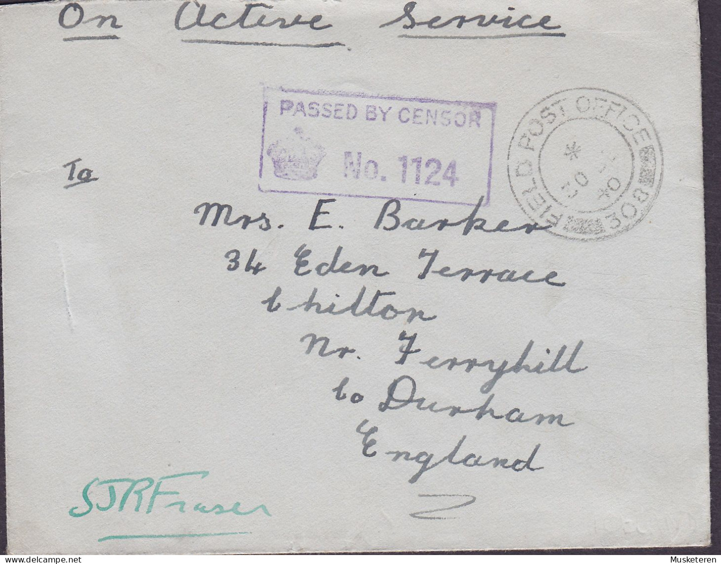 BORGARNES On Active Service FIELD POST OFFICE '308' 1940 Cover DURHAM England Boxed PASSED BY CENSOR No. 1124 SCARCE !! - Lettres & Documents