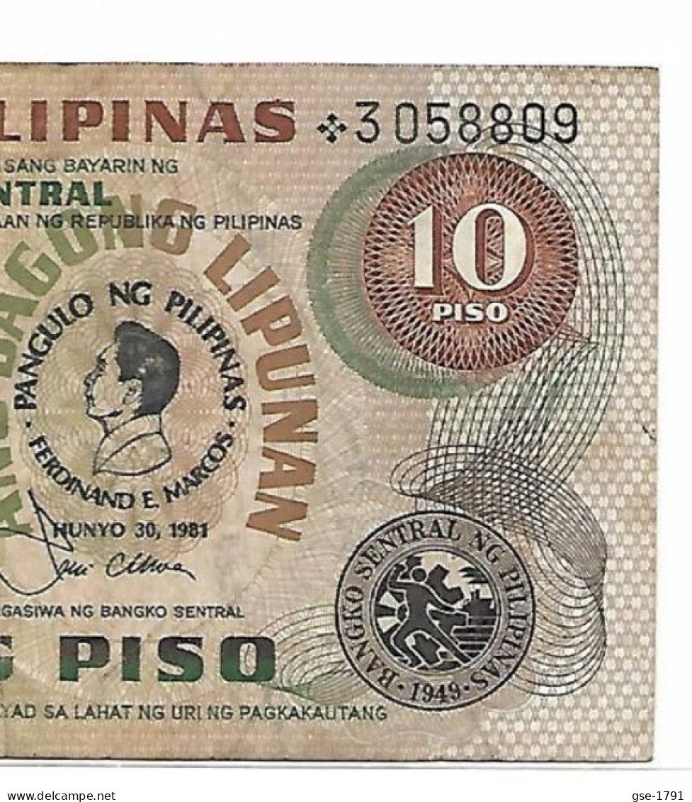 PHILIPPINES   10 Piso  ABL #167 Replacement Note  Surcharge De MARCOS Col Large, Circulé , B+ - Filipinas