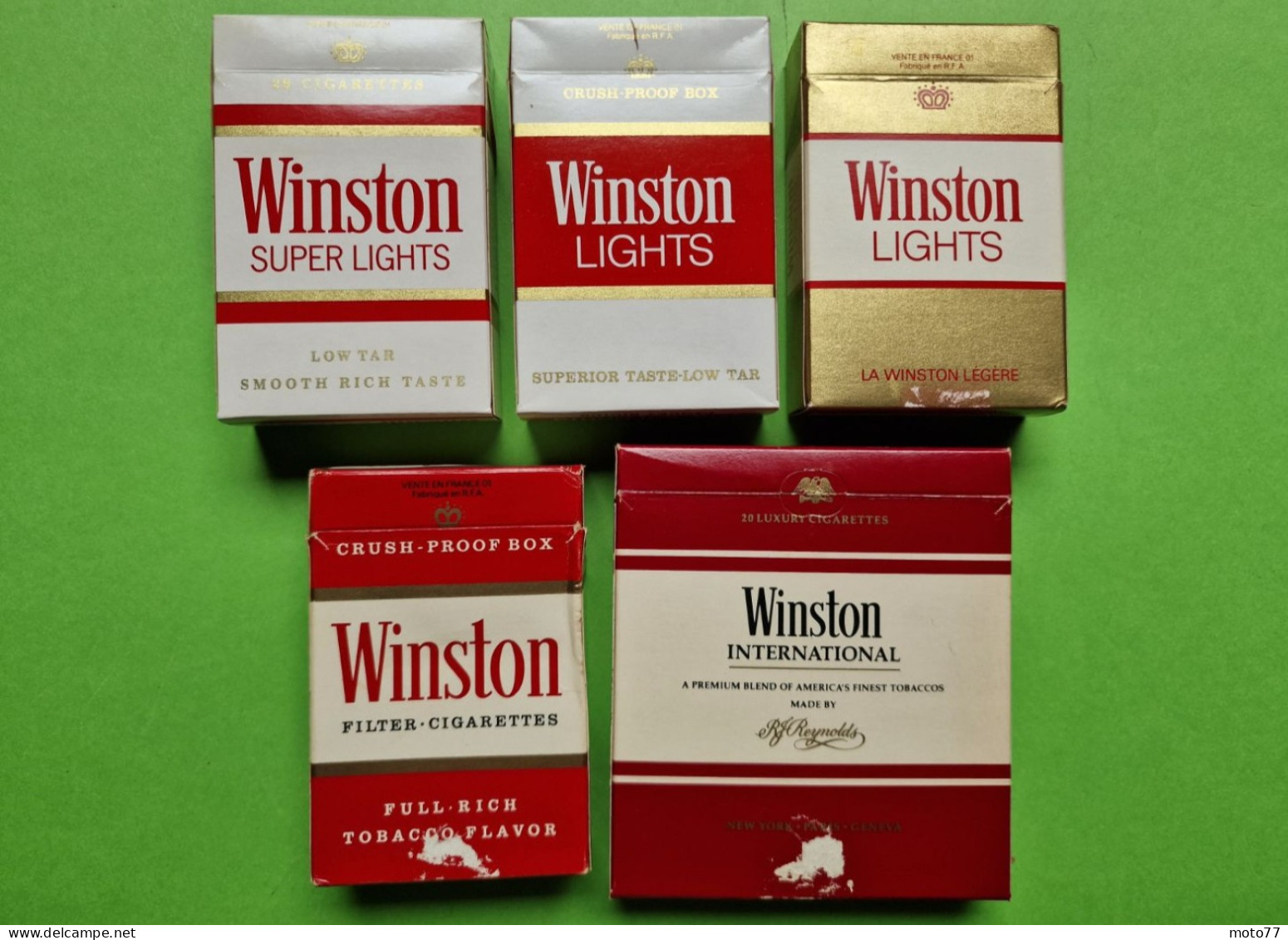 Lot 5 Anciens PAQUETS De CIGARETTES Vide - WINSTON - Vers 1980 - Empty Cigarettes Boxes