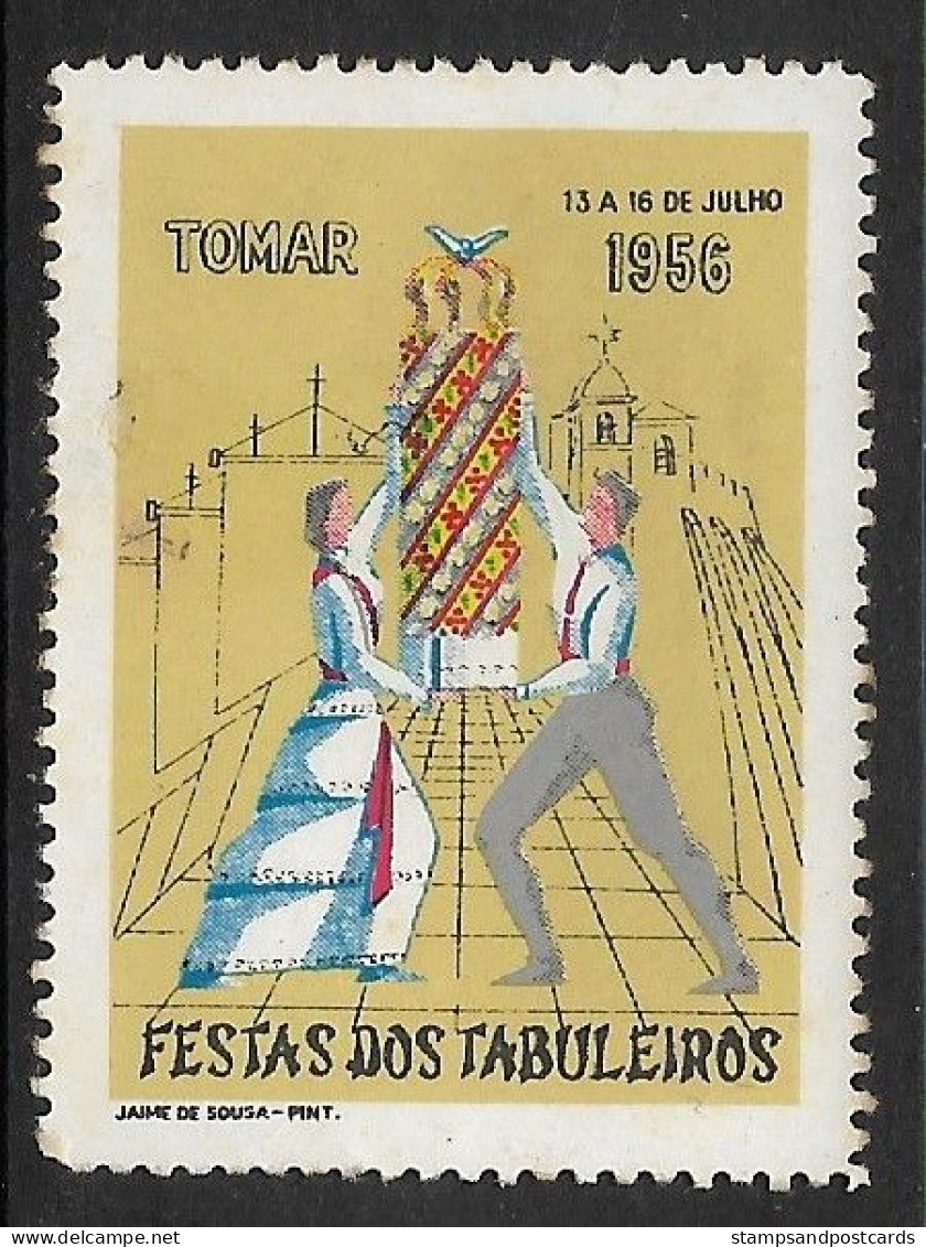 Portugal Vignette Touristique Tomar Festa Dos Tabuleiros 1956 Fête Couronnes De Fleurs Flowers Crowns Party Cinderella - Emissions Locales