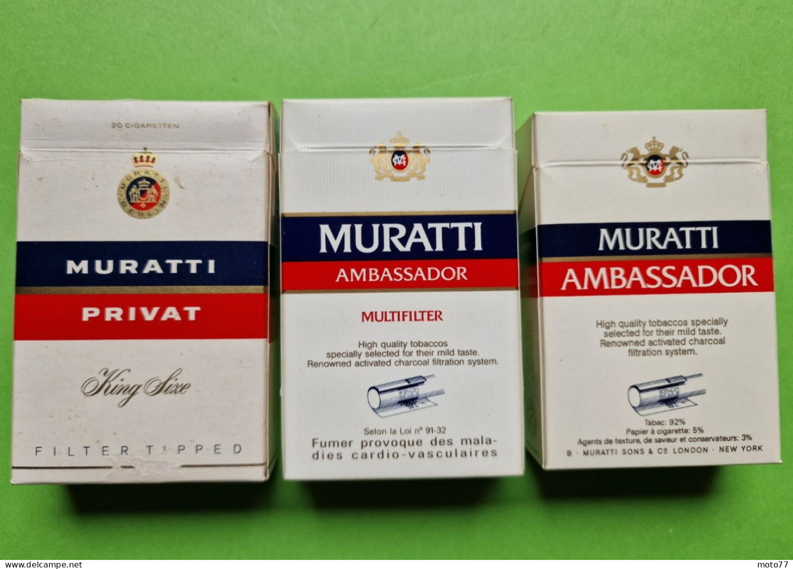 Lot 3 Anciens PAQUETS De CIGARETTES Vide - MURATTI - Un Paquet De L'armée Française - Vers 1980 - Empty Cigarettes Boxes