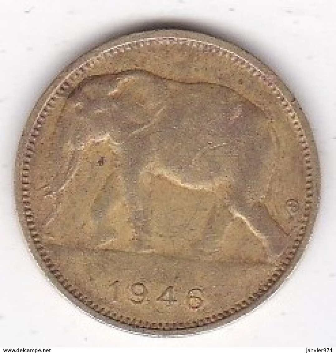 Congo Belge, 1 FRANC 1946 Elephant, En Laiton , KM# 26 - 1945-1951: Reggenza