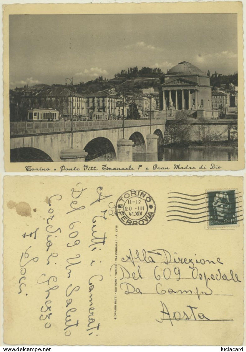 TORINO - TRAM SUL PONTE VITT. EMANUELE I E GRAN MADRE DI DIO 1941 - Bridges