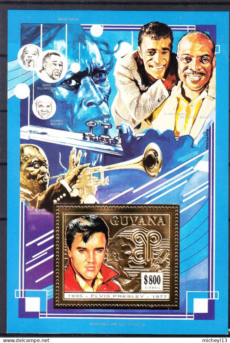 Guyane-1992-Elvis Presley-Bloc Feuillet De Poste Aérienne -500d Sur Or - Elvis Presley