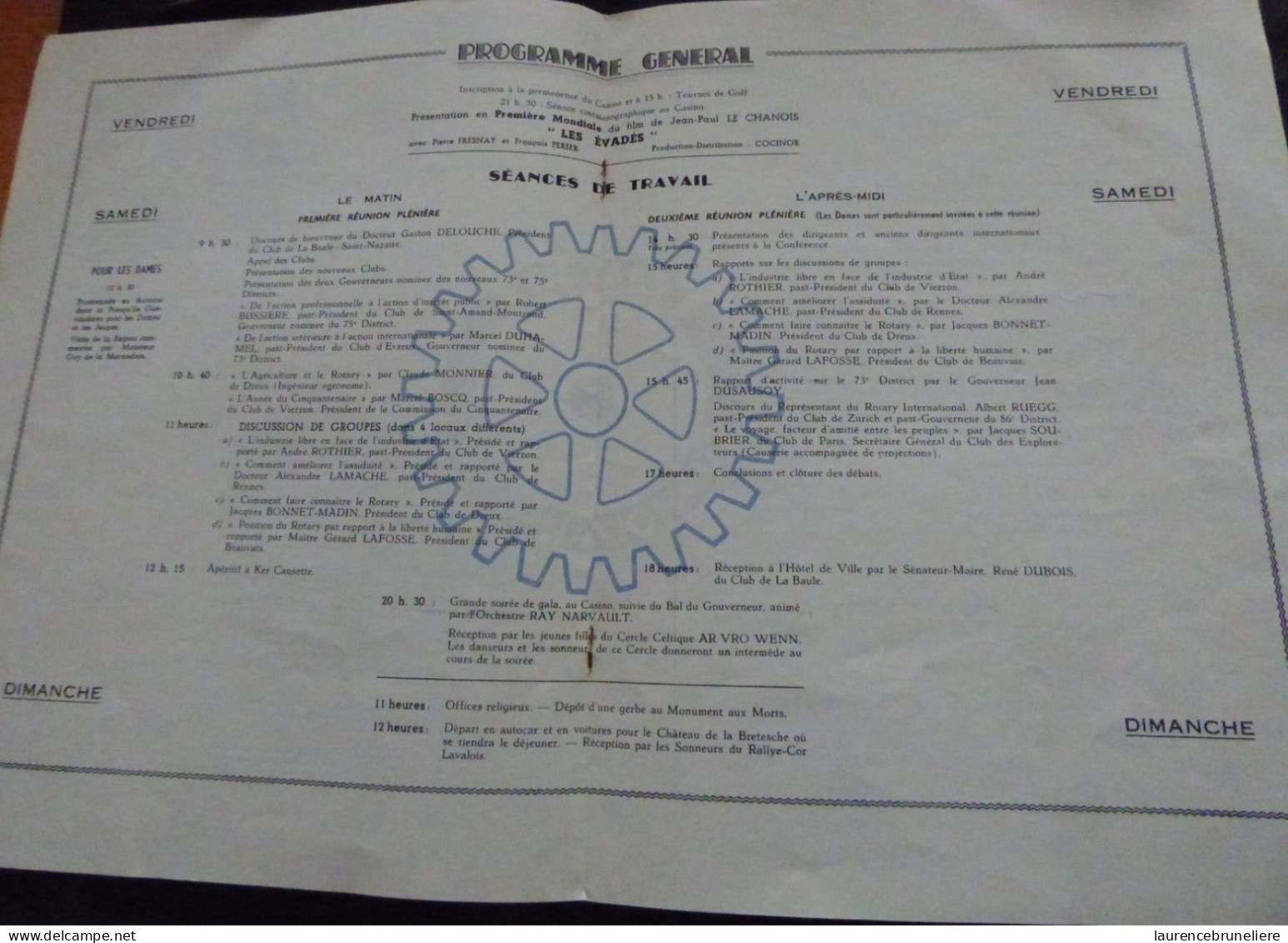 LA BAULE  - CINQUANTENAIRE DU ROTARY - PROGRAMME DE LA CONFERENCE DU 73E DISTRICT -  1955 - Programma's