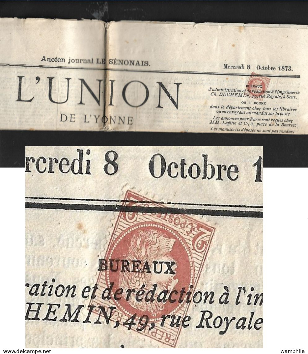 Journaux.  N°51 Sur Journal Entier "l'union De L'Yonne" Du 8 Octobre 1873. - Newspapers