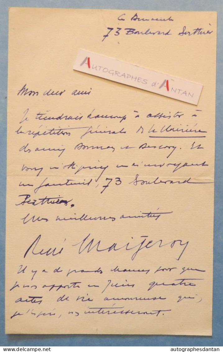 ● L.A.S René MAIZEROY Pseudonyme Du Baron René-Jean Toussaint - écrivain Né à Metz - 73 Boulevard Berthier - Lettre - Schriftsteller