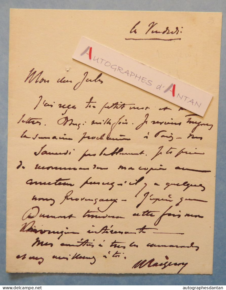 ● L.A.S René MAIZEROY Pseudonyme Du Baron René-Jean Toussaint - écrivain Né à Metz - Billet Lettre Autographe - Writers