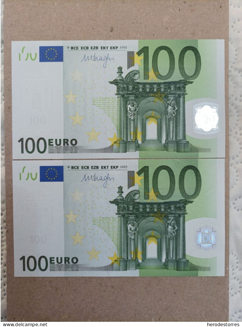 PAAR CORRELATIV 100 EURO AUSTRIA(N) F012, DRAGHI, UNCIRCULATED - 100 Euro