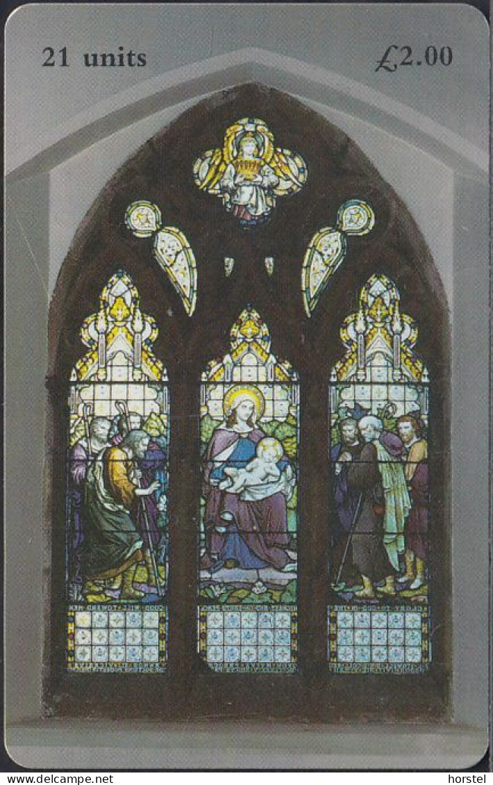 Isle Of Man Chip Card - Church - Glass Windows Peel Cathedral - Christmas Greeting 1998 - Isla De Man