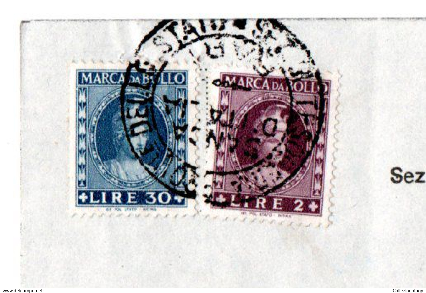 ITALIA MARCHE DA BOLLO MINERVA 2 + 30 LIRE 1965 REVENUE STAMP SU QUIETANZA TESORERIA DELLO STATO INCIS - Fiscali