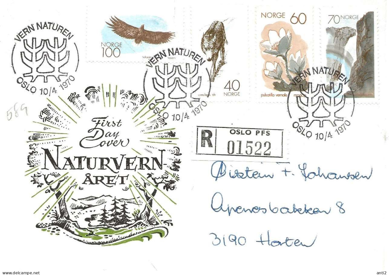 Norway 1970 European Conservation Year, Aimals, Bird, Flower, Waterfall, Registered Letter, Mi 602 - 605    FDC - Briefe U. Dokumente