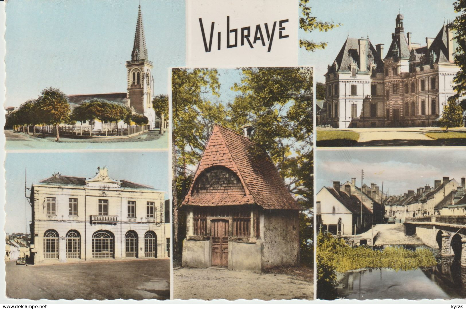 Cpsm 9x14 (72) VIBRAYE . Multi-vues : L'Eglise, Le Château, Chapelle Ste Anne , L'Hôtel De Ville, Pont Sur La Braye - Vibraye