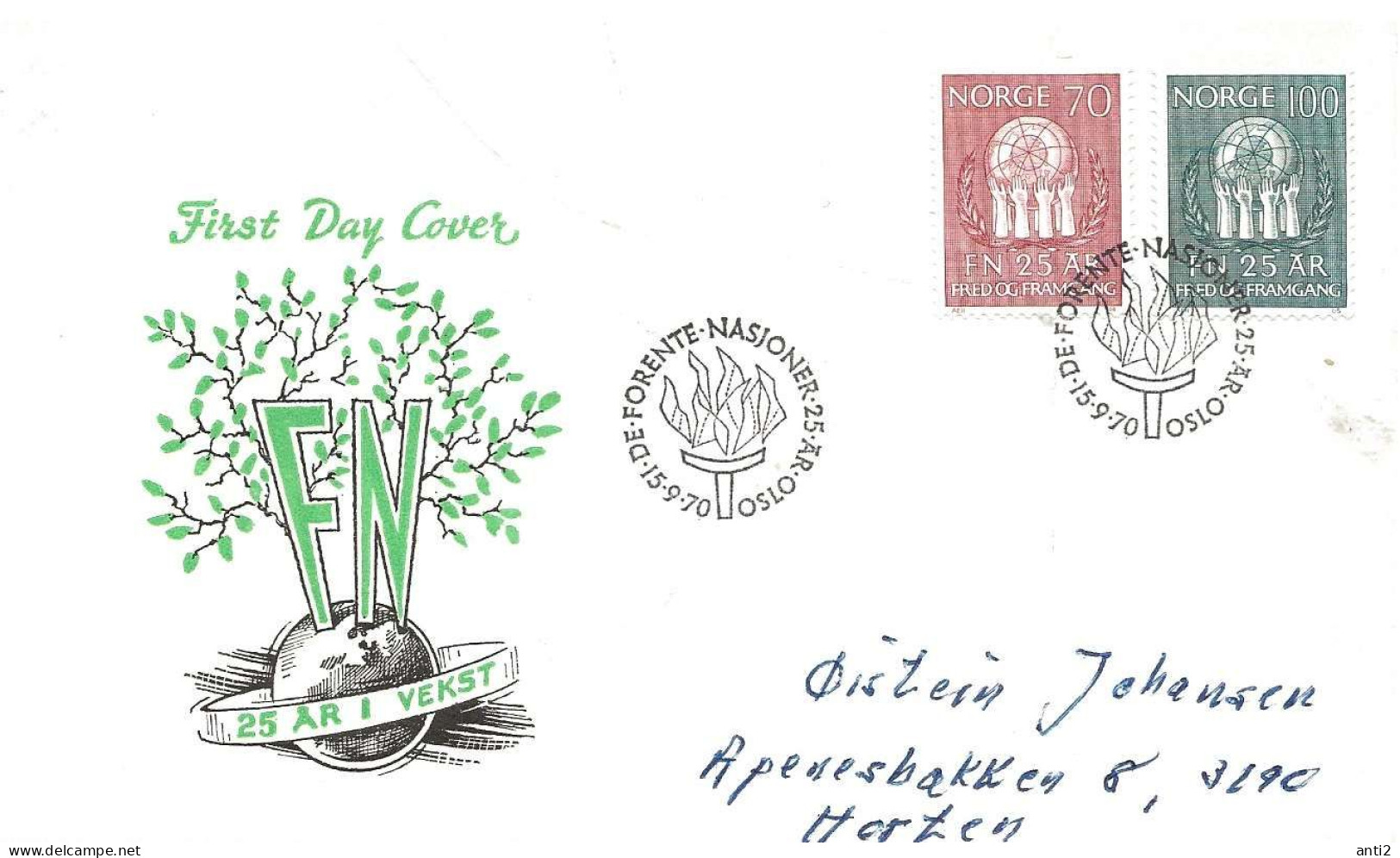 Norway 1970 25th Anniversary Of The United Nations. Mi 611 - 612    FDC - Brieven En Documenten