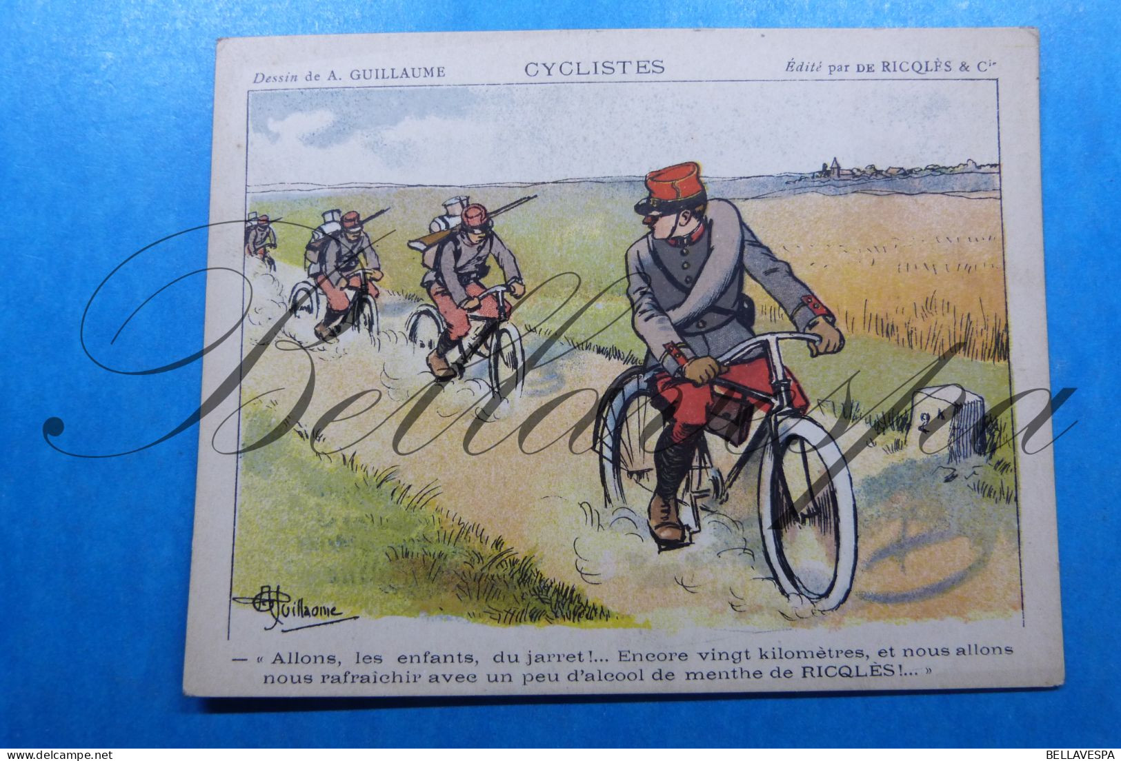 Cyclistes  Militaire  Illustrateur Artist A.Guillaume  Alcool De Menthe De Ricolès - Sports