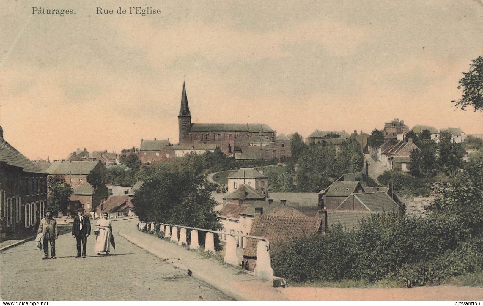 PATURAGES - Rue De L'Eglise - Carte Circulé En 1912 Vers Marchienne Au Pont - Colfontaine