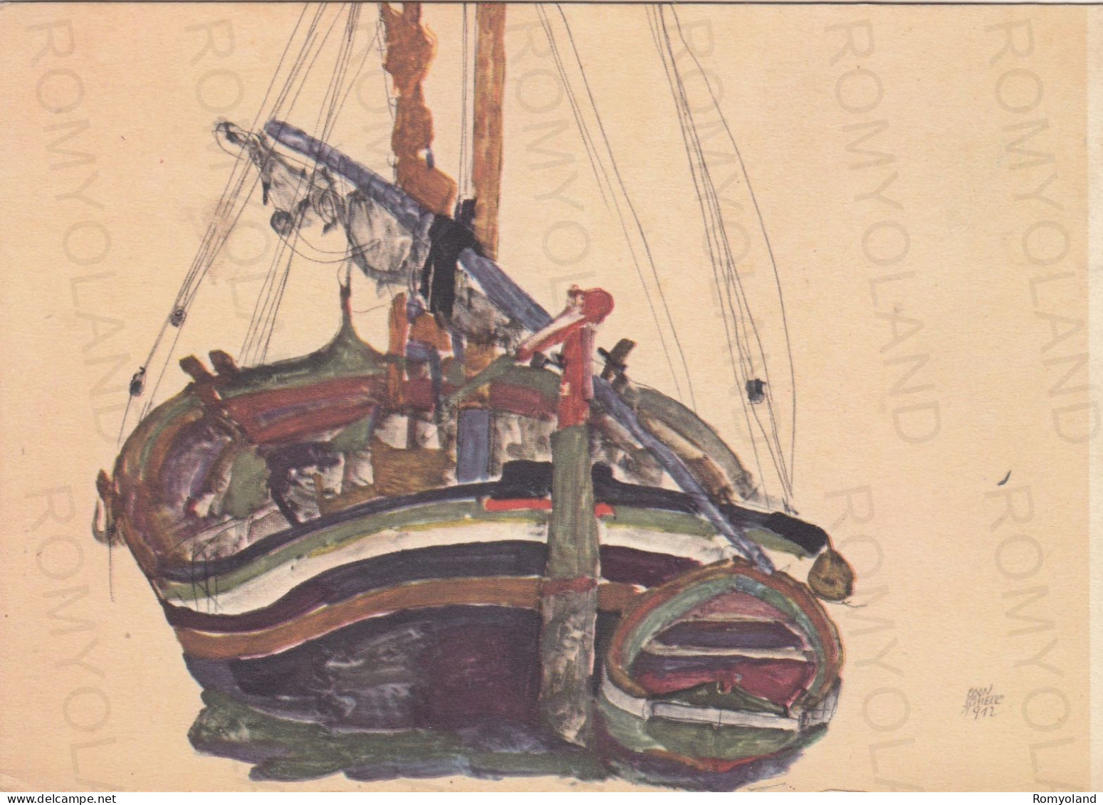 CARTOLINA  WIEN,AUSTRIA-ALBERTINA-EGON SCHIELE-TRIESTINER FISCHERBOOTE 1912-NON VIAGGIATA - Museen