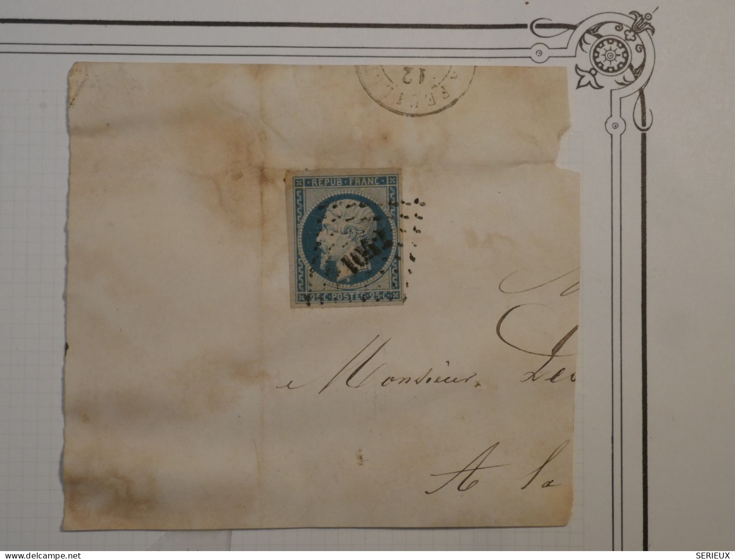 AX 19 FRANCE  LETTRE FRAGMENT  1854 NEUFCHATEL A LAFEUILLIE + NAPOLEON  N°10 +AFFRANC. PLAISANT+ - 1852 Louis-Napoléon