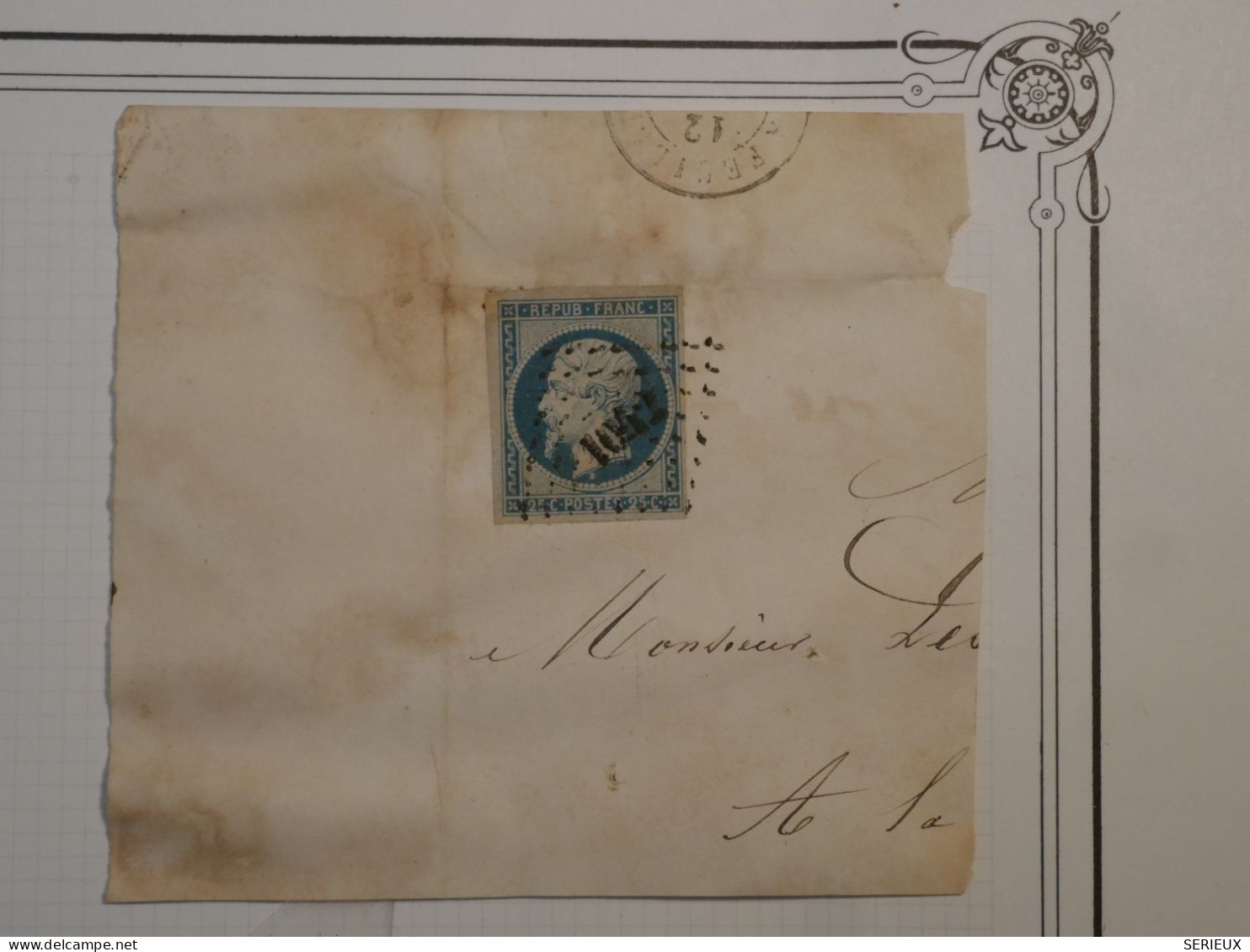 AX 19 FRANCE  LETTRE FRAGMENT  1854 NEUFCHATEL A LAFEUILLIE + NAPOLEON  N°10 +AFFRANC. PLAISANT+ - 1852 Luigi-Napoleone