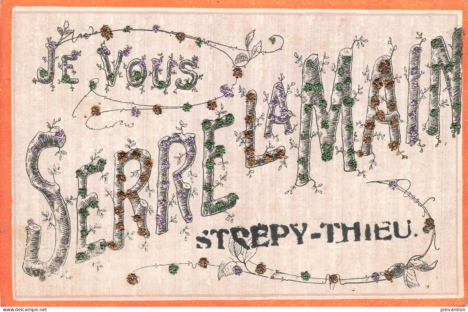 Je Vous Serre La Main De STREPY-THIEU- Carte Colorée Avec Petits Brillants Et Circulé En 1908 Vers Braine Le Comte - La Louvière