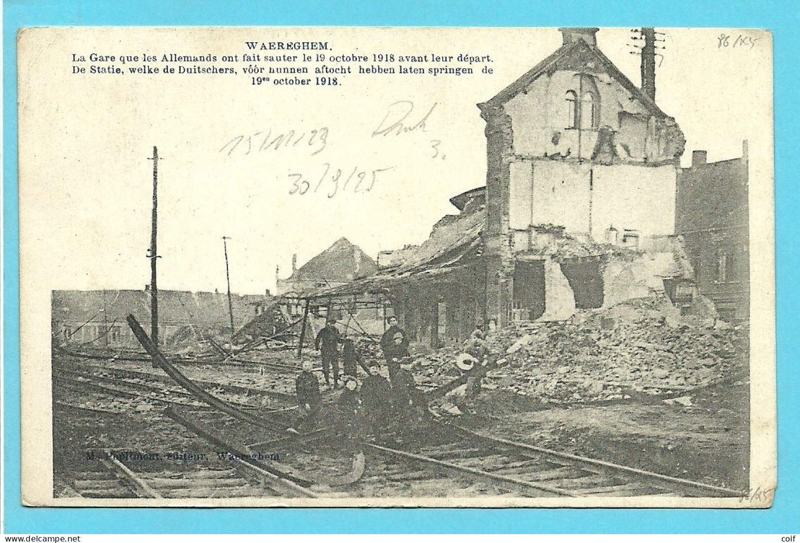 192 Op Kaart " WAEREGHEM" Met Treinstempel (ambulant) GENT-DOORNIJK 1 / GAND-TOURNAI 1 - 1922-1927 Houyoux