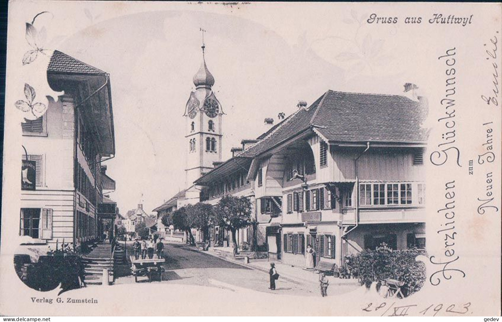 Gruss Aus Huttwil BE, Rue Animée, Herzlichen Glückwunsch Zum Neuen Jahre (30.12.1903) - Huttwil