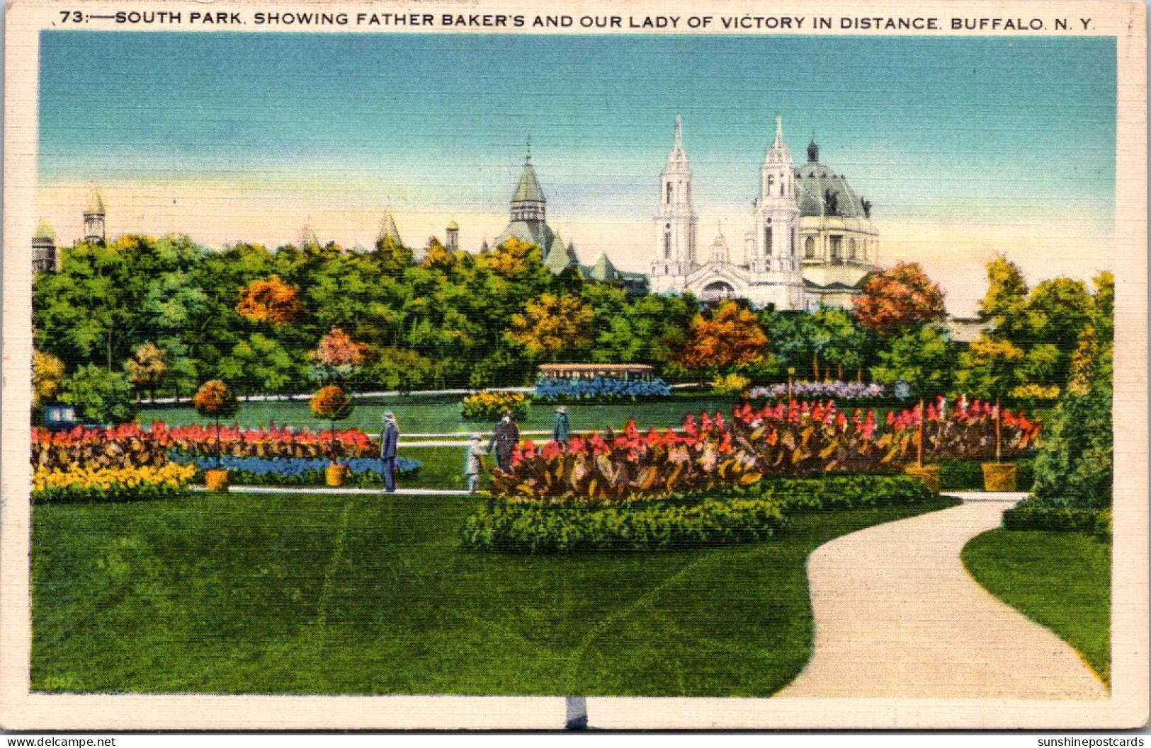 New York Buffalo South Park Showing Father Baker's And Our Lady Of Voctory In Distance 1940 - Buffalo