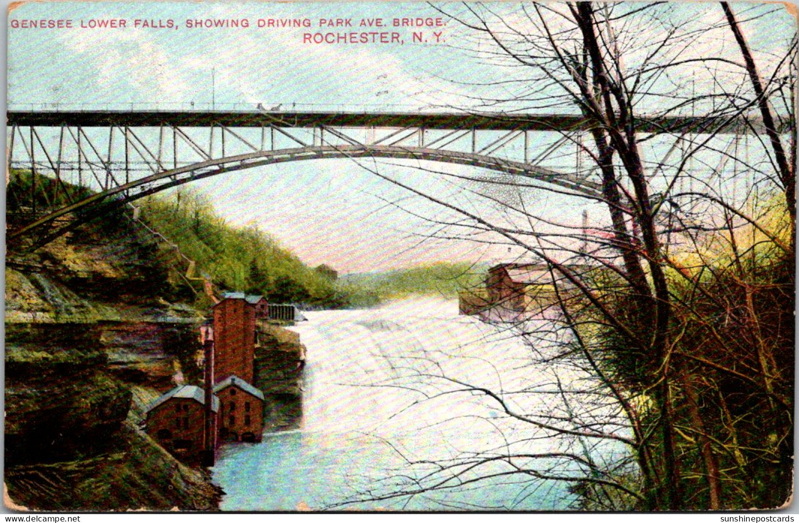 New York Rochester Genese Lower Falls Showing Driving Park Avenue Bridge 1907 - Rochester
