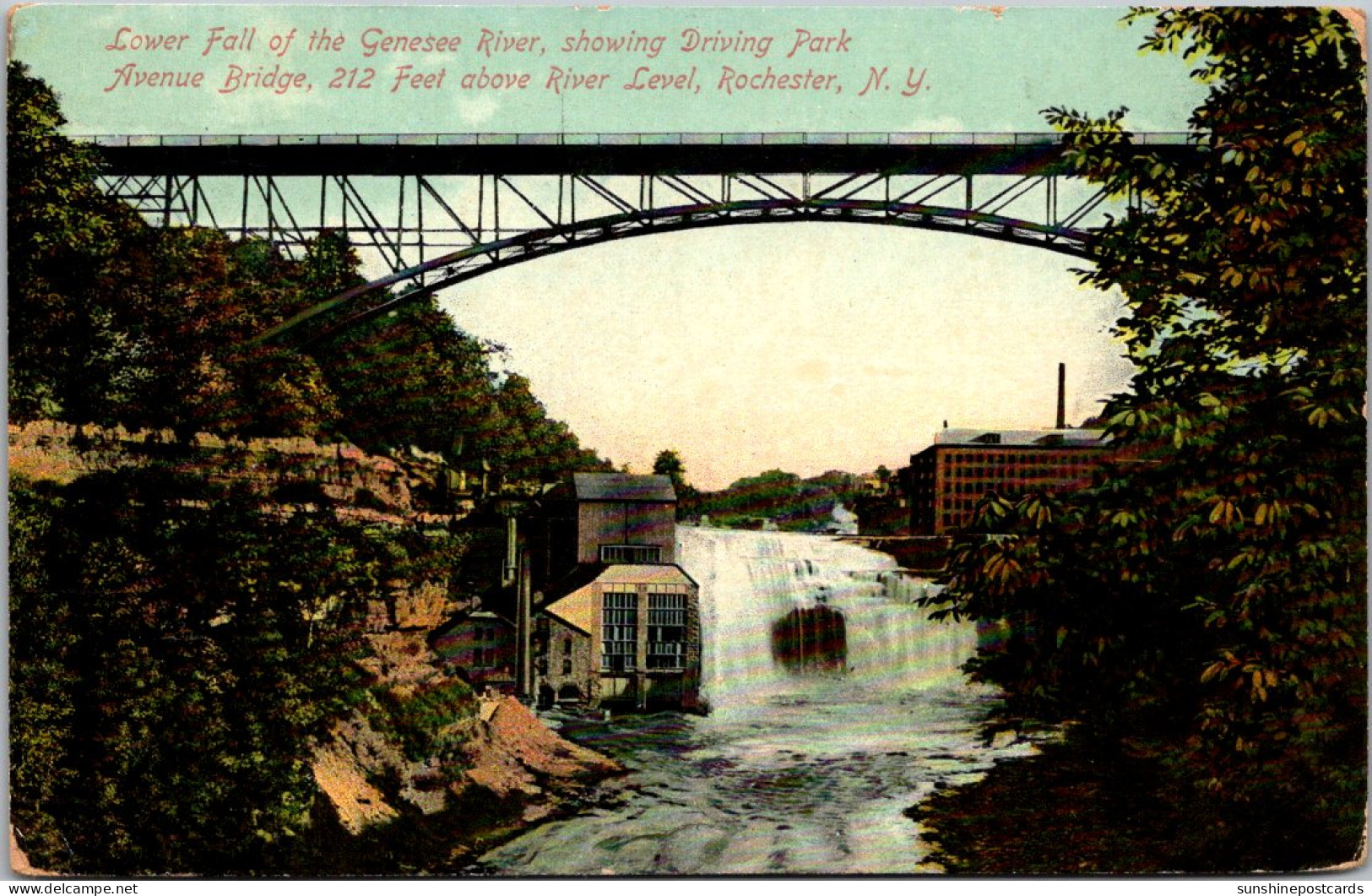 New York Rochester Genesee River Lower Falls Showing Driving Park Avenue Bridge 1909 - Rochester