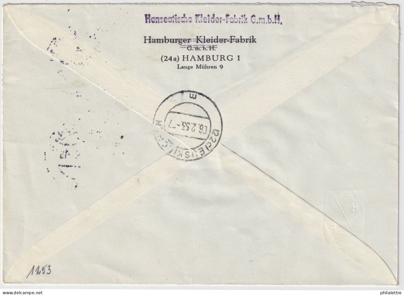 ALLEMAGNE / GERMANY - 1953 - Mi.128, Mi.134 + Mi.6Z (Notopfer Berlin) On Registered (Einschreiben) Cover From HAMBURG - Cartas & Documentos