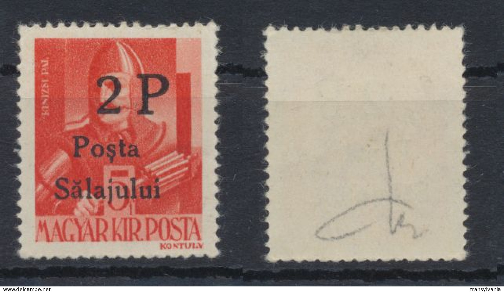 Romania Hungary 1945 Posta Salajului Northern Transylvania Local Stamp 2P Overprint On 5f MNH - Transylvania