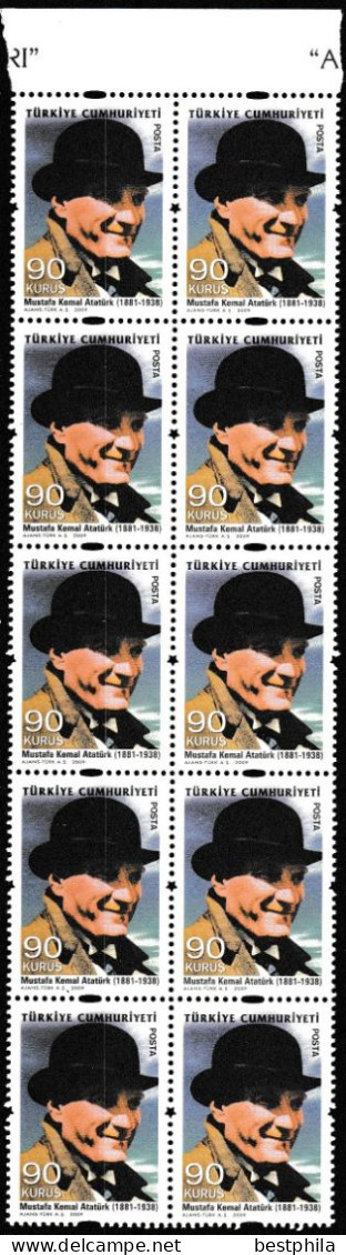 Turkey, Türkei - 2009 - Mustafa Kemal Ataturk - Strip Of 10 Stamps (Only 90 Krş.) ** MNH - Neufs