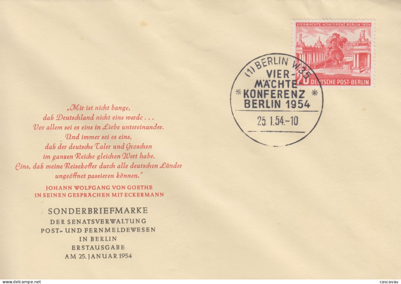 Enveloppe  FDC  1er  Jour  ALLEMAGNE  BERLIN    Conférence  Des  Quatre    1954 - 1948-1970