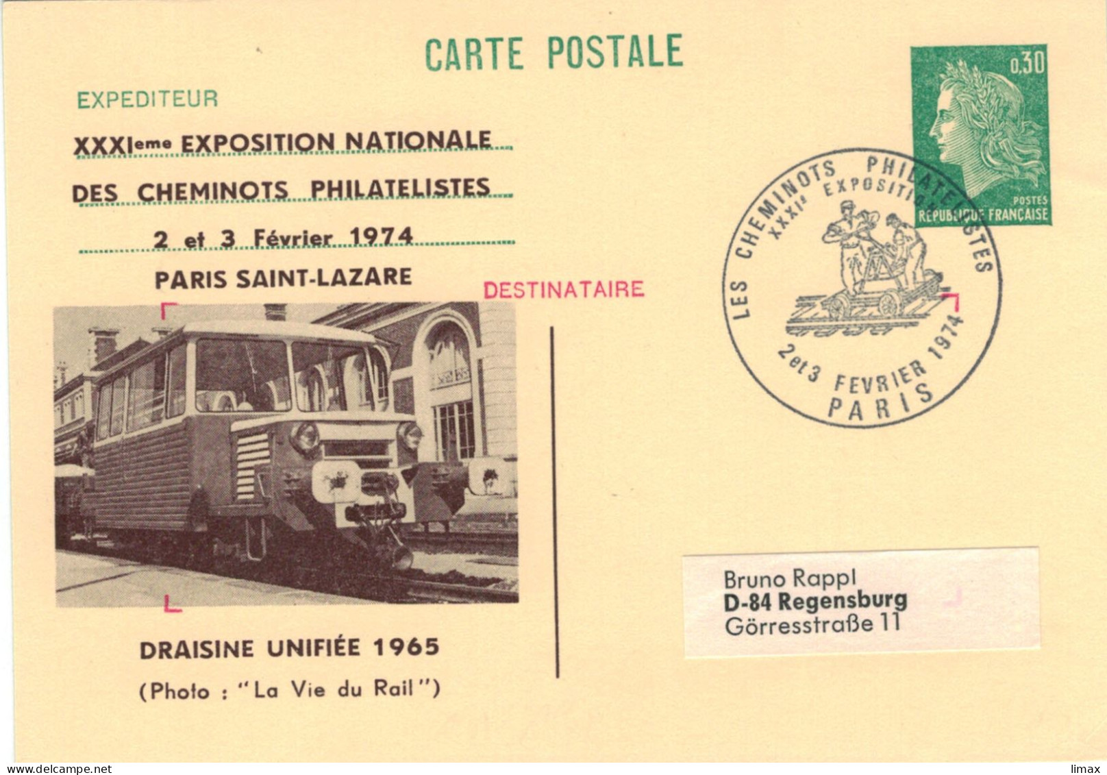 Napoleon Paris 1974 Draisine Unifiee - La Vie Du Rail - Privatganzsachen