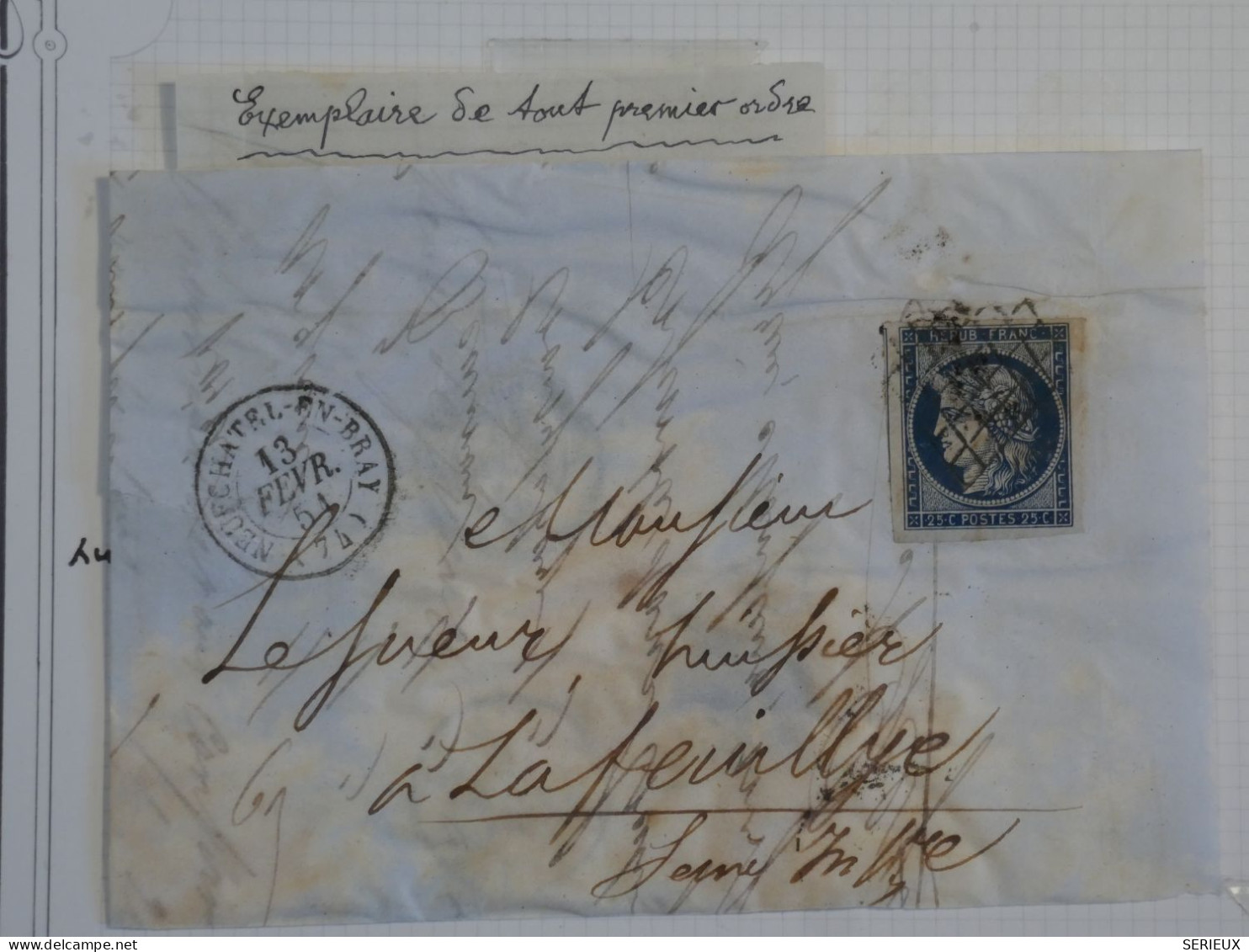 AU 21 FRANCE  LETTRE    13 FEV.1851 NEUCHATEL LAFEUILLIE + CERES N°4 BELLES MARGES+ VOISIN+ +  +AFFRANC. INTERESSANT+ - 1849-1850 Cérès