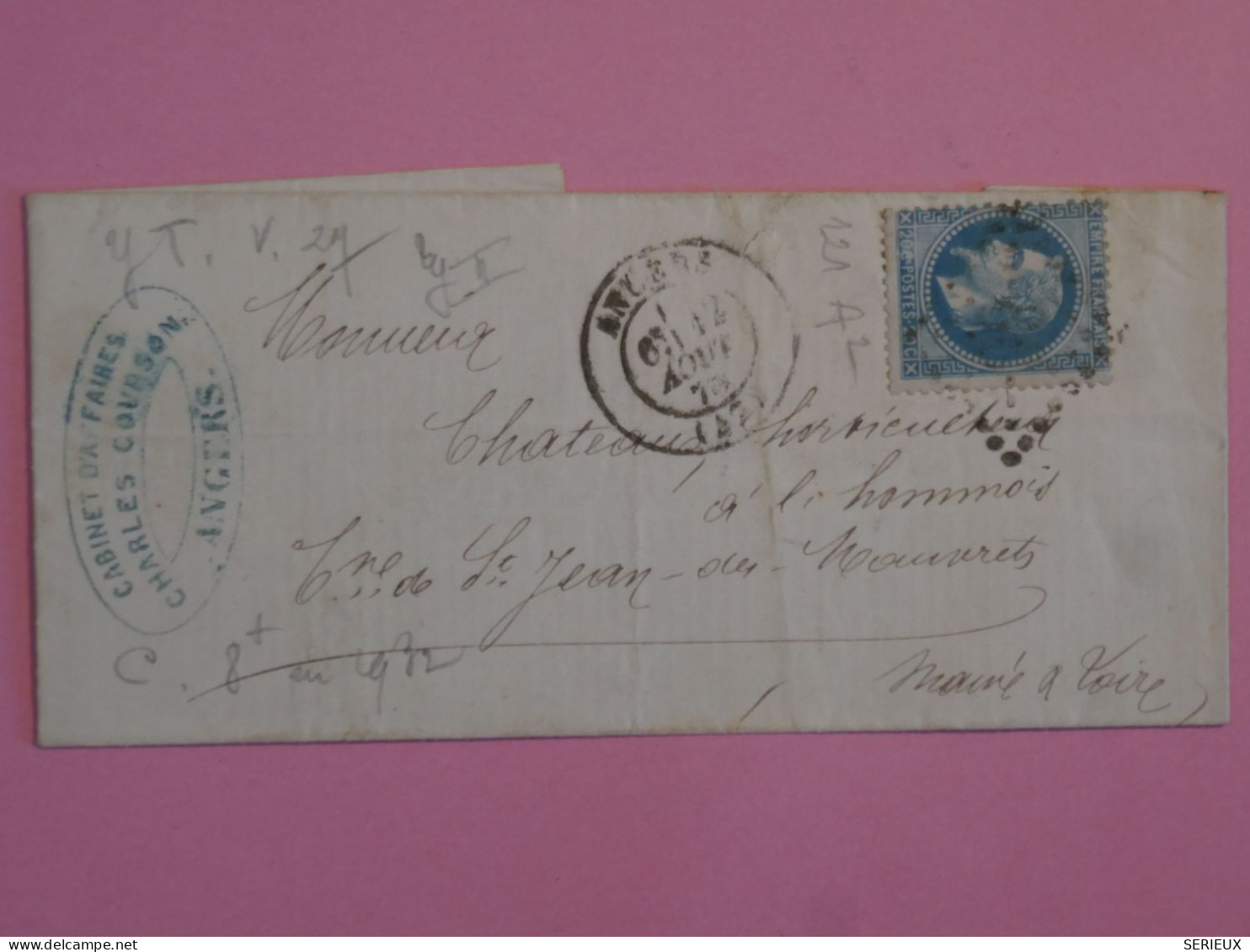 AU 21 FRANCE BELLE LETTRE   1870 ANGERS AU CHATEAU DE PRES DE ST JEAN  + NAPOLEON N° 29 +  +AFFRANC. INTERESSANT+ - 1863-1870 Napoléon III Lauré