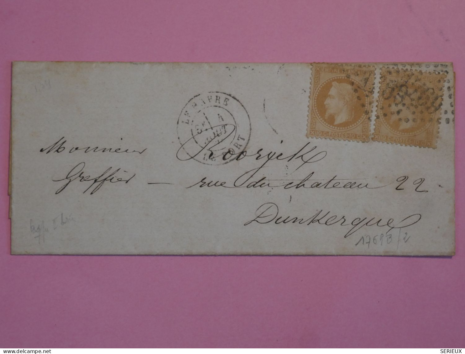 AU 21 FRANCE BELLE LETTRE  1871 LE HAVRE A DUNKERQUE + 2X  NAPOLEON N° 28 +AFFRANC. INTERESSANT+ - 1863-1870 Napoléon III Lauré