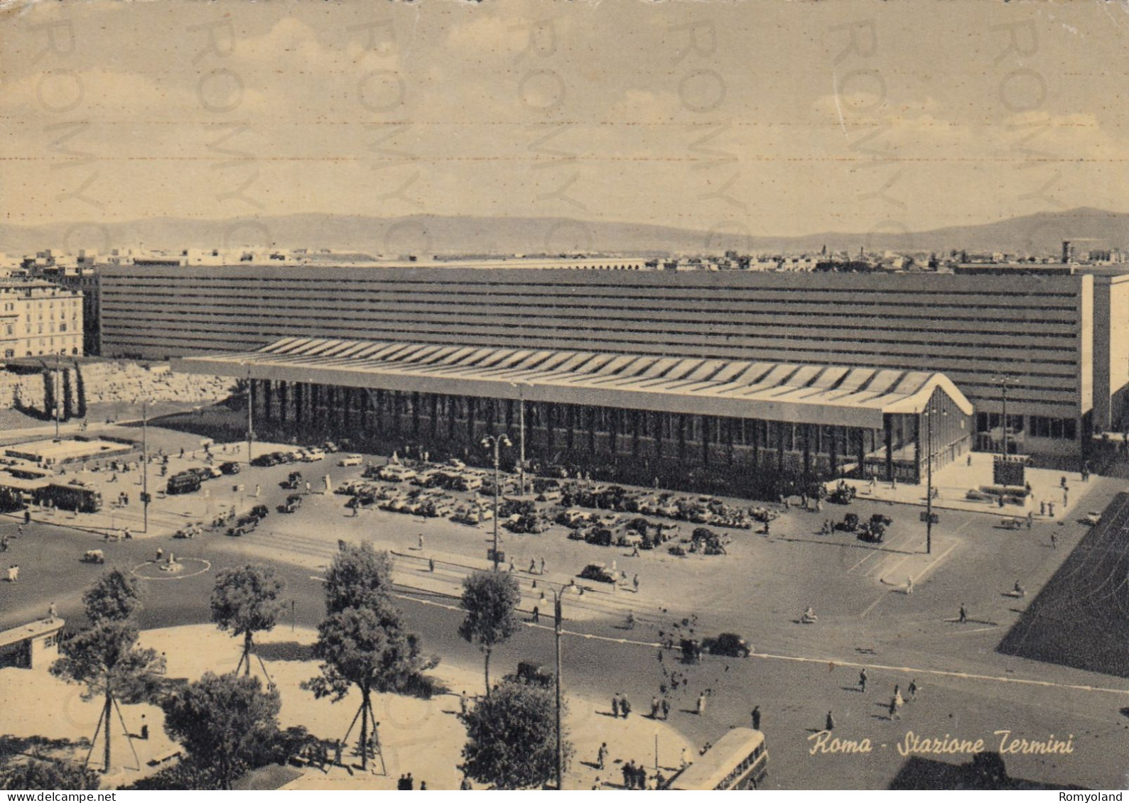 CARTOLINA  ROMA,LAZIO-STAZIONE TERMINI-STORIA,MEMORIA,CULTURA,RELIGIONE,IMPERO ROMANO,BOLLO STACCATO,VIAGGIATA 1960 - Stazione Termini