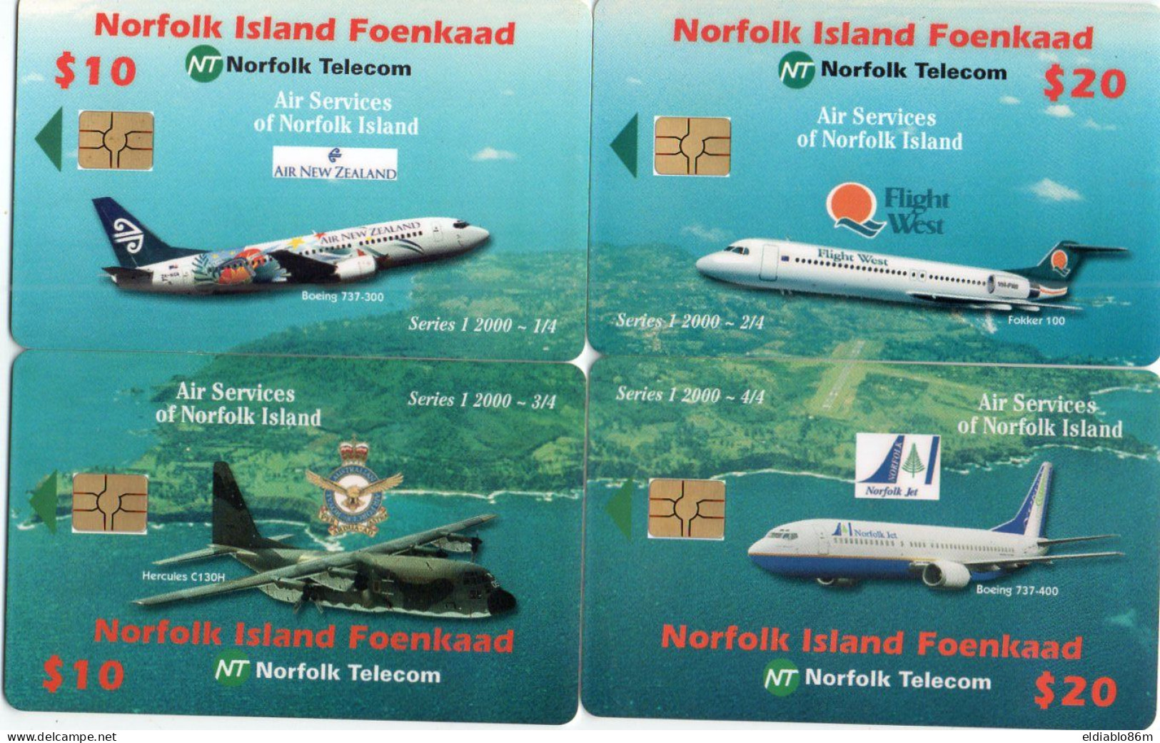 NORFOLK ISLAND - CHIP CARD - PUZZLE AIRLINES - 4 CARDS - Norfolk Eiland