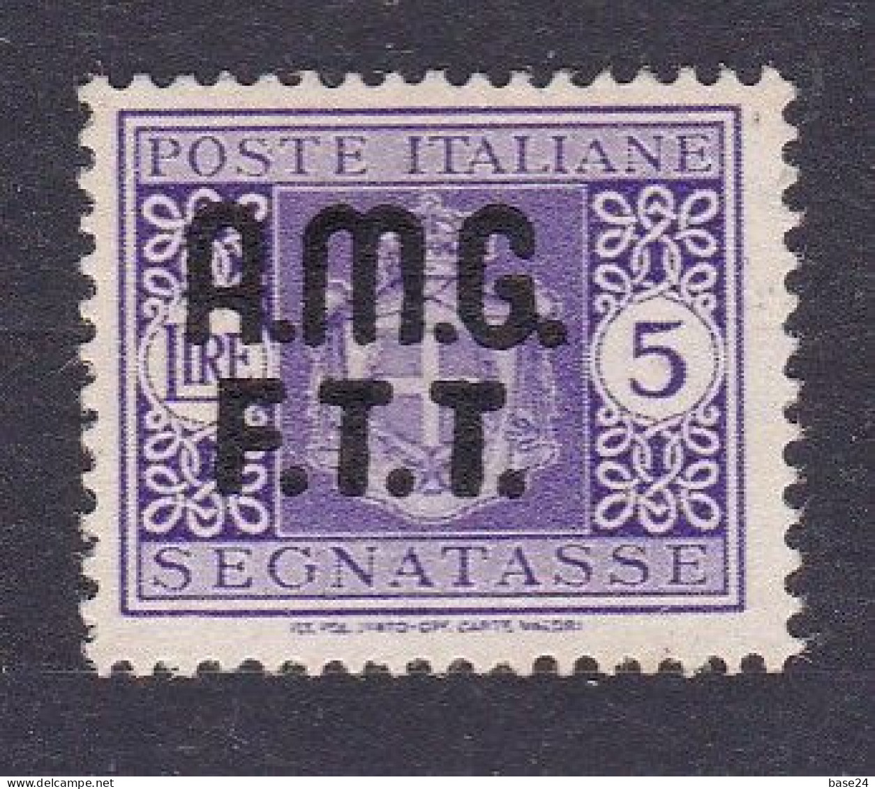 1947 Italia Italy Trieste A SEGNATASSE 4A  POSTAGE DUE 5 Lire Violetto Senza Filigrana MLH* Certif Biondi, Firma A.Diena - Strafport